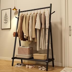 KASLANI Solid Wood Clothes Rack, Clothing Rack for Hanging Clothes, Hanging Racks for Clothes with Shelves Load 350 Lbs Garment Rack (Black)