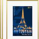 VCK 12x16 Picture Frame Gold 3 Pack, High-End Aluminum Metal Poster Frame with Tempered Glass, Display Photo 8.5x11 with Mat or 12 x 16 Without, for Home, Office, Studio and Gallery, Wall Hanging