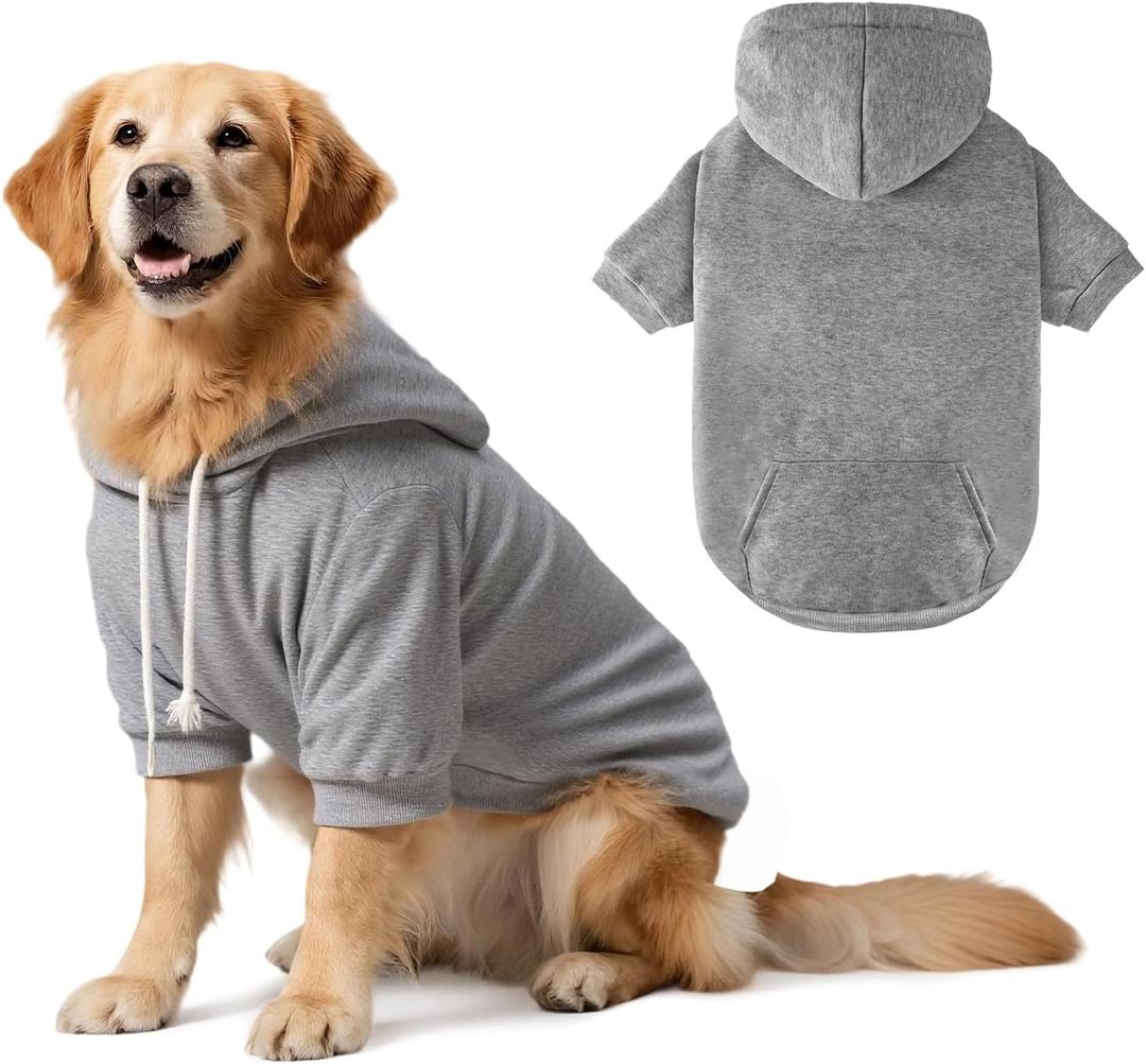 Dog Basic Hoodie Soft Dog Clothes Cold Weather Sweaters for Medium Large Dogs Cozy Fabric Warm Sweatshirt with Leash Hole for Boys (Grey, X-Large (35-55 lbs))