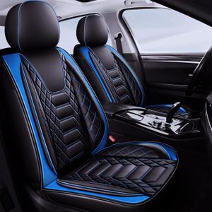 FREESOO Car Seat Covers Front Only 2pcs, Leather Driver Seat Cover Protector Airbag Compatible Universal Fit for Sedan SUV Pick-up Truck Van (Black Blue 8-2PCS)