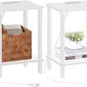 TUTOTAK End Table with Charging Station, Set of 2, Small Side Table with Outlets, Nightstand Bedside Table, 2-Tier Storage Shelf for Small Space, Living Room, Bedroom White TB01BW041