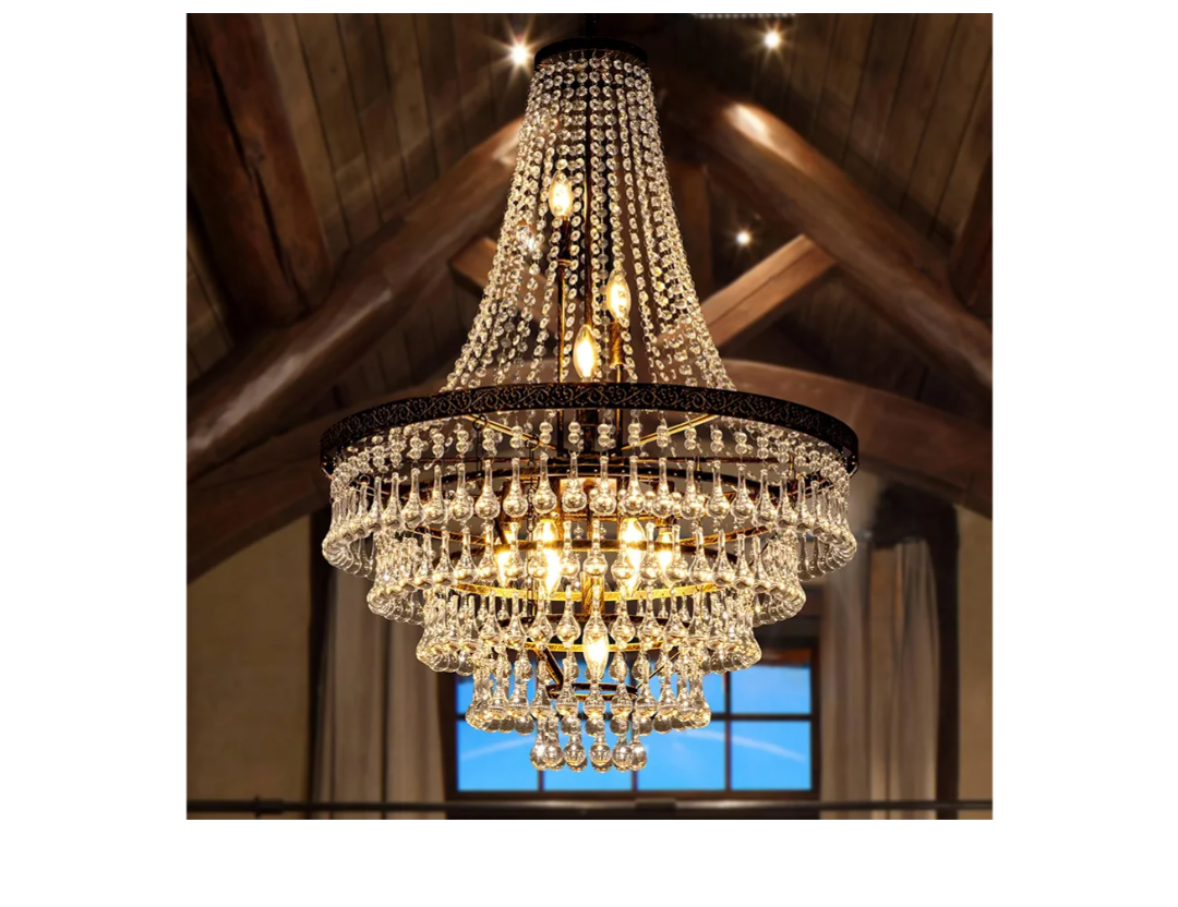 Wellmet French Empire Crystal Chandeliers, Antique Bronze Chandeliers 10 Lights, Rustic Farmhouse Chandelier High Ceiling Light Fixture for Entryway, Foyer, Dining Room, Staircase (Bronze, 28 Inches)