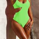 Pink Queen Women's Sexy One Piece Swimsuit Scoop Neck Cutout Waist Tummy Control Bathing Suit Swimwear (Green, L)