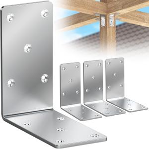 5 x 5 x 2.5 Heavy-Duty Shelf Brackets, L-Shaped Metal Support Bracket for Post Wood 90 Degree Corner Bracket for Floating Shelf, Countertop Support Brackets (Silver)
