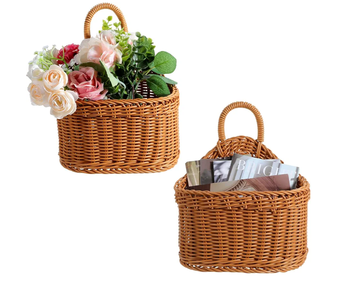 2 Pcs Hanging Storage Baskets, Wall Decorative Storage Basket Potato Garlic Onion Pantry Baskets Woven Washable Decorative Basket Kitchen Bin for Kitchen, Living Room