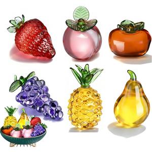 6 Pcs Glass Fruit Decor Crystal Decor Grapes Pineapple Peach Pear Strawberry Persimmon Artificial Fruit Crystal Hand Blown Glass Decor Suitable for Gifts,Crystals Decorations for Home
