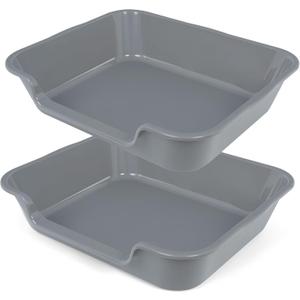 2 Pack of Extra Large Cat Litter Box (ABS Material), Low Entry Senior Litter Pen for Geriatric Kitty Big Cats, Jumbo Pet Safe Litter Boxes Tray for Indoor Pets Potty (Gray, 24" L x 20" W)