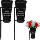 Metal Cemetery Vase Flower Holder with Spikes in Ground Grave Vases for Gravesite Gravestone Memorial Grave Markers Cemetery Decorations (2Pcs, Black)
