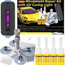 CLAMPER Windshield Repair Kit, Windshield Crack Repair Kit 4 Pcs, Windscreen Repair Kit with Enhanced Injection Head Suction Cup UV Curing Light, Windshield Chip Repair Kit for Bulls-Eye (Yellow)