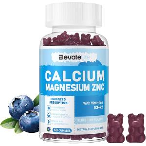 Calcium Magnesium Zinc Gummies with Vitamin D3 & K2 - High Potency Enhanced Absorption -60 Orange Gummies Flavored (60 Count (Pack of 1)