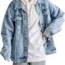LifeShe Oversized Denim Jacket Women Boyfriend Jean Jacket Trendy Loose Shacket Fall Trucker Coats (Medium, Light Blue)