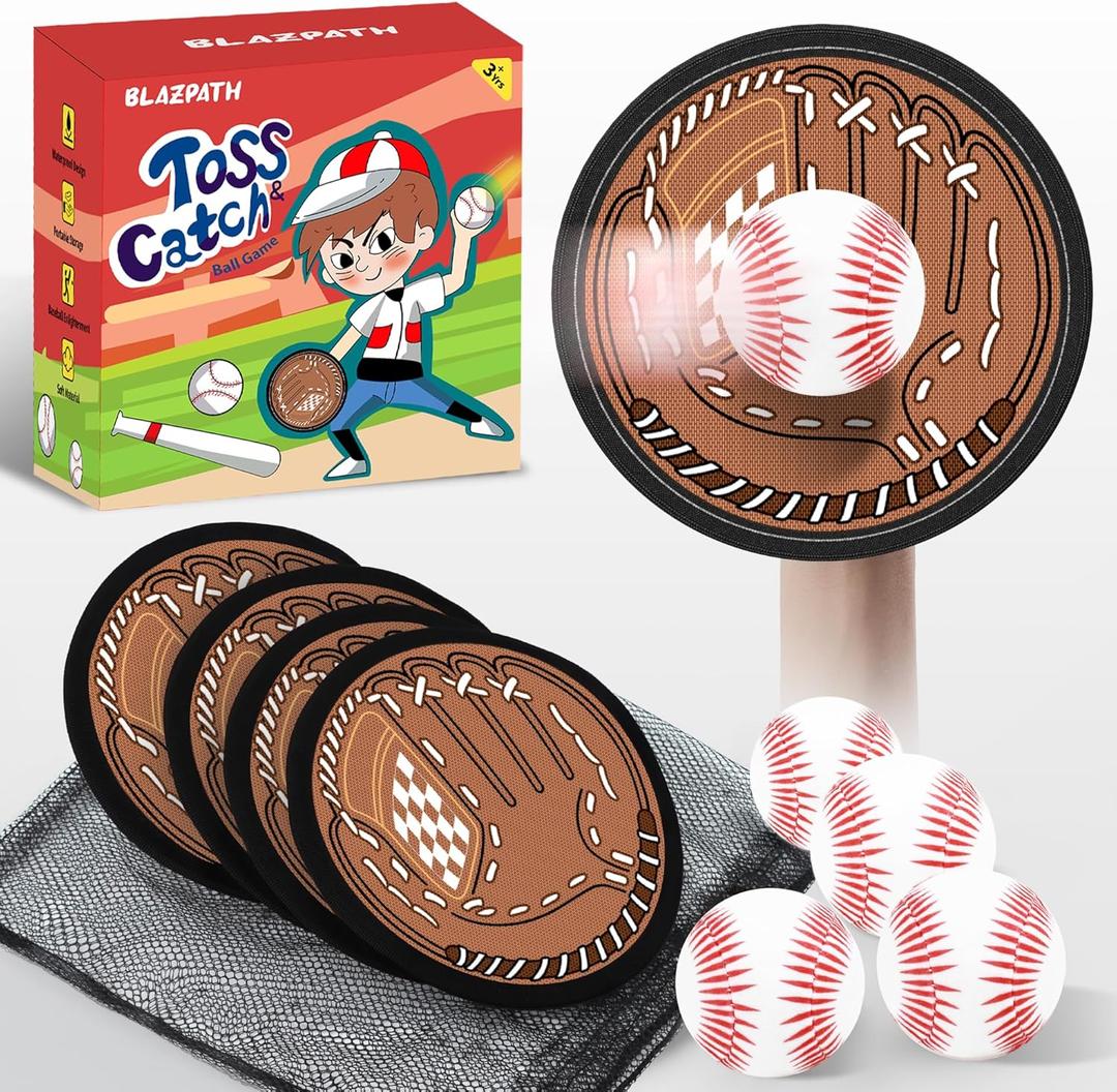 Toss and Catch Soft Sticky Ball Game Set for Kids 3-5, Toddler Baseball Glove Paddle Pads Catch Tennis Ball Sports Toys Indoor, Sticky Catcher Mitt with Softball Play Catching Beginner Set
