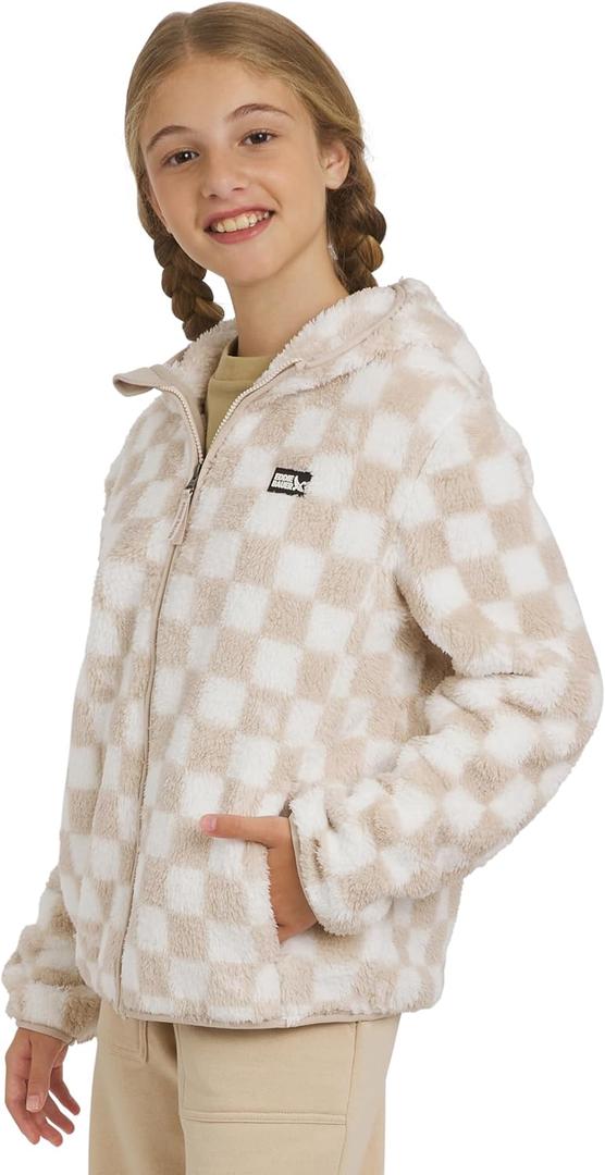 Eddie Bauer Girls' Quest Plush High Pile Faux Sherpa Hooded Jacket (Large, Natural)