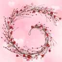 Valentines Day Garland for Mantel, 6FT Spring Garland & Valentines Day Centerpiece for Table, Red Pink Heart Garland and Berry Garland for Wedding Party Valentine's Day Decorations.
