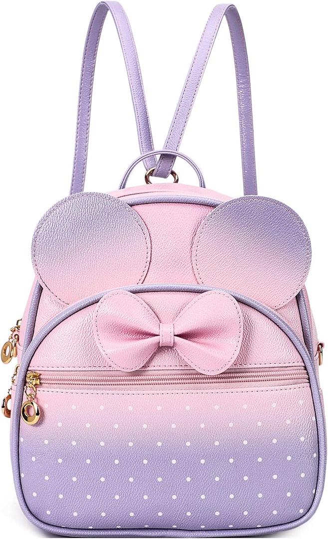 KL928 Girls Mini Backpack Bowknot Polka Dot Cute Daypacks Convertible Shoulder Bag Purse for Women (Pink#light Purple)