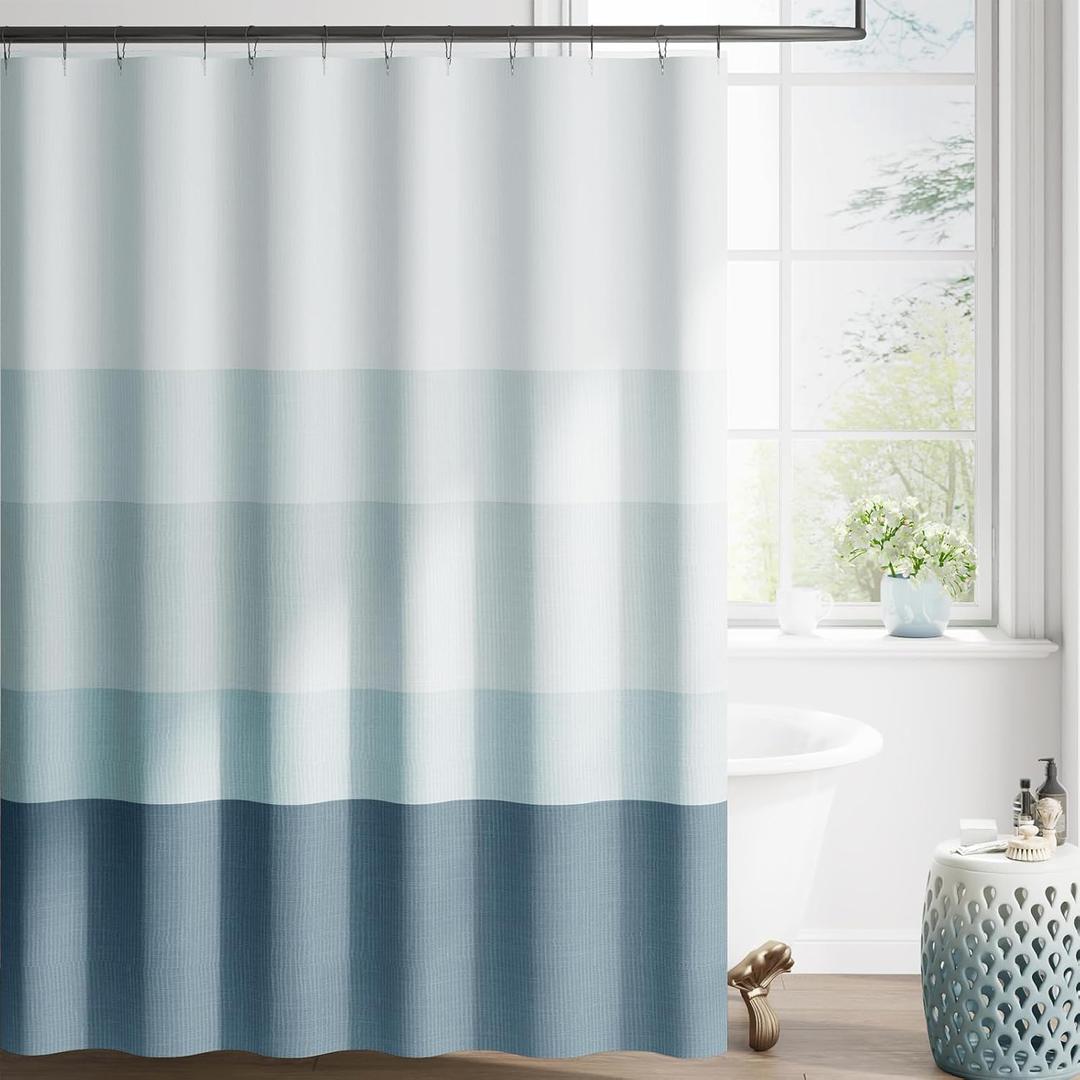 jinchan Ombre Ocean Blue Striped Shower Curtain Waterproof Fabric Shower Curtains for Bathroom Gradual Color Minimalist Design Modern Neutral Luxury with 12 Hooks 70x72 Inches