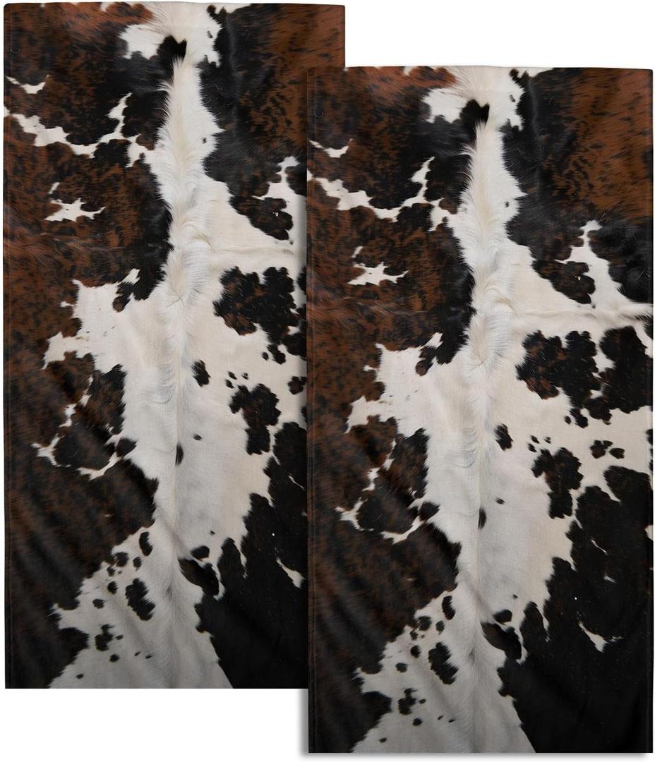 Cow Fur Texture Hand Towels 2 Pack 28x14 Inch White Black Brown Animal Skin Print Kitchen Bathroom Gym Towels (one size)