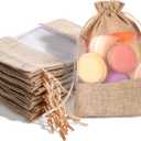 Bruislard 12 Pack Burlap Drawstring Gift Bags 5''x7'' Burlap Gift Favor Bags Organza Sheer Pouches with Drawstring Treat See Through Bag for Wedding Party Favors Jewelry Crafts