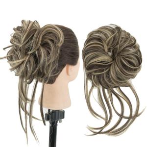 IMISSU 2PCS Messy Hair Bun Piece Updo Long Scrunchies Wrap Ponytail Extension Wavy Hairpieces Chignon Headband (2PCS Brown Blonde)