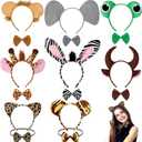 Crowye 16 Pcs Animals Cosplay Costume Including Animals Headband and Bowtie, Jungle Safari Party Favors, Forest Zoo Hairband Props for Women Men for Halloween Carnival Birthday Supplies, 8 Colors