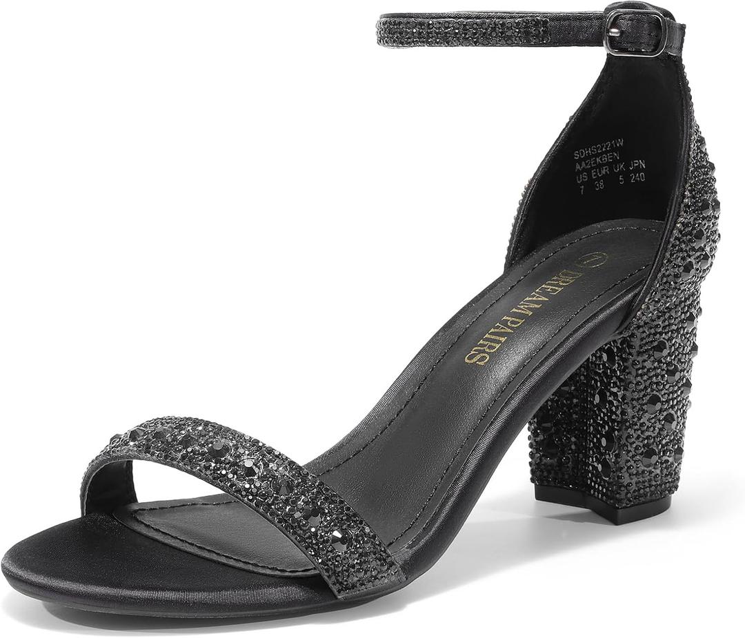 DREAM PAIRS Women's Chunk Low Heel Pump Sandals (Black), size 5.5