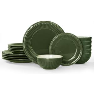 Famiware Glacier Dinnerware Sets, Plates and Bowls Dish Sets for 8 (24 Pieces), Stoneware Tableware - Dishwasher and Microwave Safe, Handcrafted Reactive Glaze, Sage Green