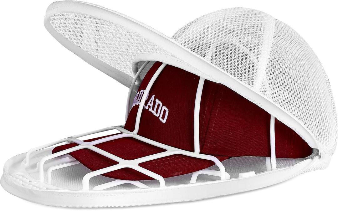 Hat Washer Cage, Baseball Cap Washing Cage Hat Cleaner for Washing Machine or Dishwasher, Durable Cleaning Protector with Frame Hat Rack and Laundry Bag, Suitable for Adult and Kids Ball caps, White (1 Pack)
