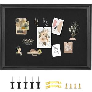 Bulletin Board with Felt, Black Wood Framed Display Bulletin Board for Walls with Pins, Eye Bolts, gaskets, Screws, Pin Board for Office, School and Home(MZB-BK,6090,1P) (approx.24x36in)