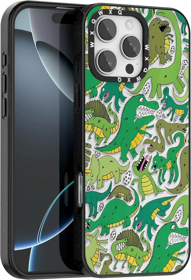 for iPhone 16 Pro Max Case TPU+PC Premium Painted Anti-Drop Phone Case Superior Shock Absorption Military-Grade Drop Protection Cute Cartoon Dinosaur Phone Case