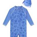 uideazone Baby Boys 12-18 Months One Piece Swimsuits Long Sleeve Bathing Suits UPF 50+ UV Rash Guard Swimwear 3D Blue Purple Shell Printed