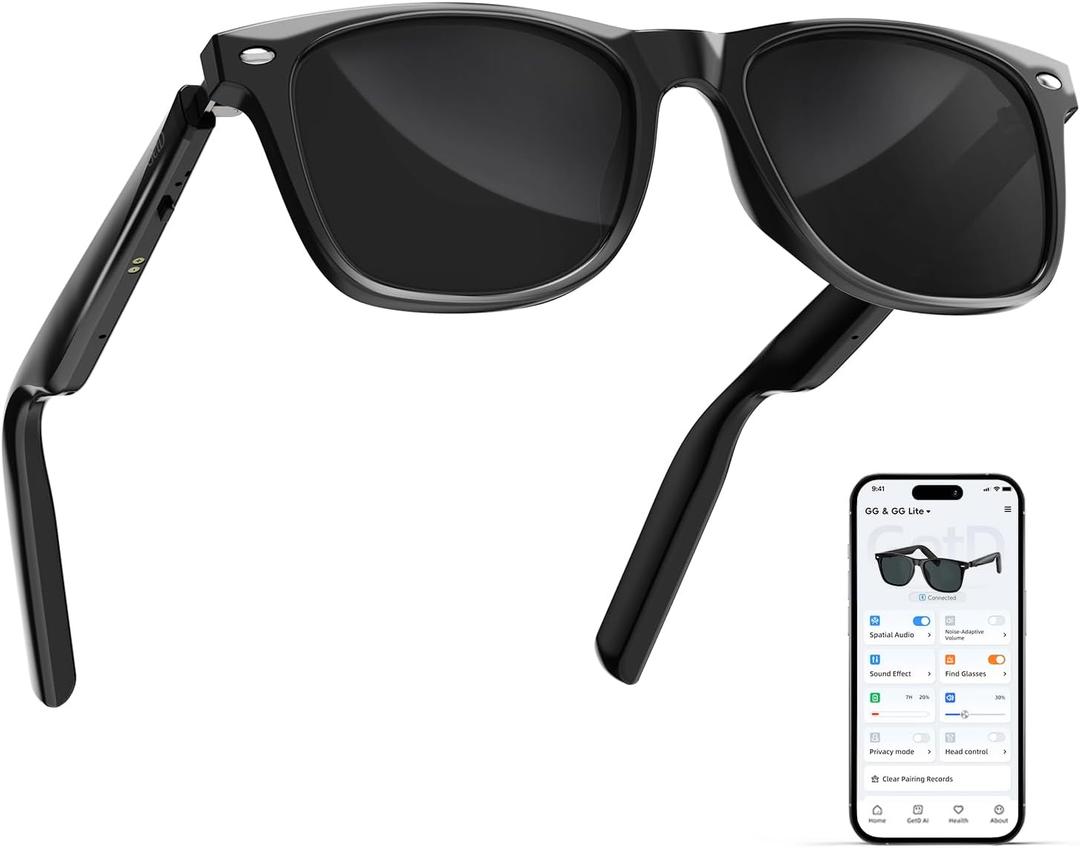 AI Glasses for Men & Women, Smart Glasses Powered by ChatGPT, AI Real-time Translation with 107 languages, 11H Music Play, Bluetooth Sunglasses with Polarized Lens, UV Protection for Daily Use, Travel (Black Frame+polarized Grey Lens)