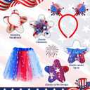 Unittype 10 Pcs 4th of July Outfit for Women 4th of July Tutu Costume Set American Flags Costume with Tutu Skirt Headband Arm Sleeves Socks Flag Shawl Bracelets Sunglasses Earrings Necklace Hand Flag