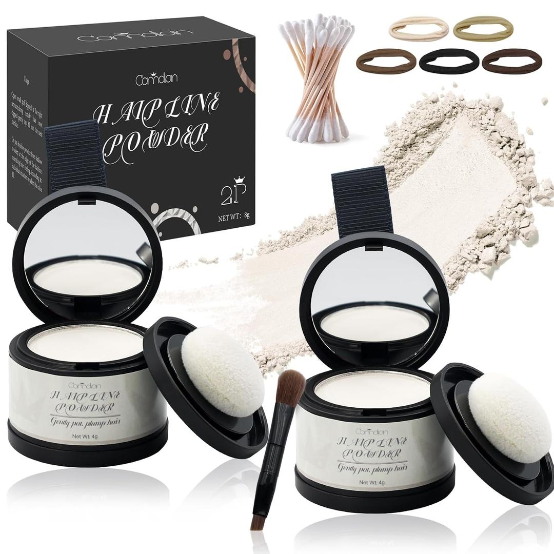 2 Pack Hairline Powder for Women and Men, Used to Root Touch Up Hair Color, Thinning and Gray Hair Coverage and Bald Spots Coverage, White