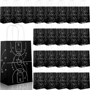 AmazingSpark 24 Pcs Basketball Paper Gift Bags with Handles 5.9x3.2x8.3 Basketball Themed Party Favor Bags for Coaches Teams Sports Events Snacks Treat Storage Birthday Party Supplies(Classic)