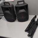 QFX PBX-800TWS 8-Inch TWS Bluetooth Stereo PA System with 2 8" Speakers, 2 Microphones, 2 Stands, and a Remote Control