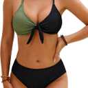 Blooming Jelly Womens Bikini Sets 2 Piece Cheeky High Cut Bathing Suit Sexy Color Block Ribbed Tie Knot Swimsuits (L)