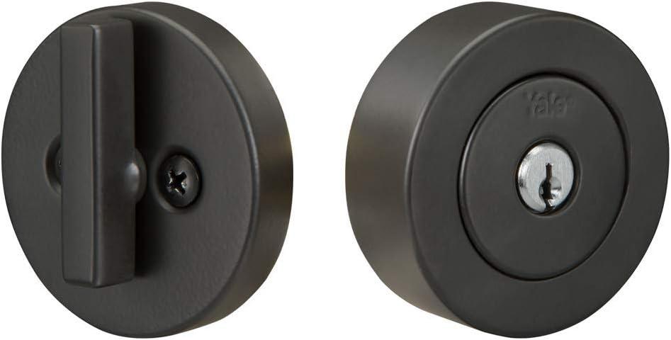Yale Home Flat Round Single Cylinder, Black Suede Deadbolt