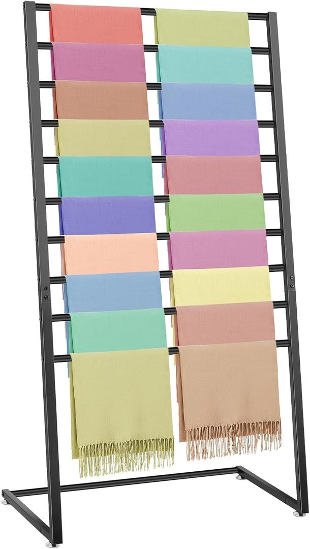 Hijab Organizer, 10 Tier Metal Scarf Holder Organizer, Freestanding Scarf Shawl Display Stand Belt Holder for Boutique, Retail Store, Bedroom, Clothing Store(Black,57" X 31.5" X 15.75")