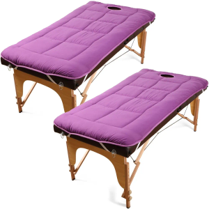 Oudain 2 Pieces Spa Massage Table Pad Soft Facial Bed and Headrest Cover Thickened Mattress with Face Hole for Massage Tables, Massage Table Not Included, 31.5 x 75 Inch (Purple)