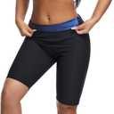 Sauna suit Shorts Pants Thigh Workout Gym Exercise Waist Trainer for Women Leggings Body Shaper Thighs Tummy Control (Large, Blue)