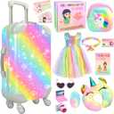 19Pcs 18 inch Girl Doll Accessories Case Luggage Travel Play Set with Clothes Camera Travel Pillow Bag Dress Glasses Stuff Fit 18 inch Doll Christmas Birthday Gift