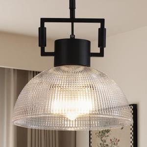 Modern Black Farmhouse Pendant Lights for Kitchen Island - 11.8" Glass Dome Ceiling Lighting, Adjustable Hanging Fixtures for Dining Room, Bedroom, or Coastal Home Decor, Black