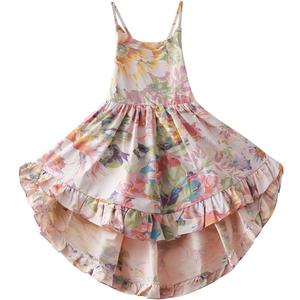 Vintage Floral Girls Dress Summer Casual Cotton Baby Dress (5T)