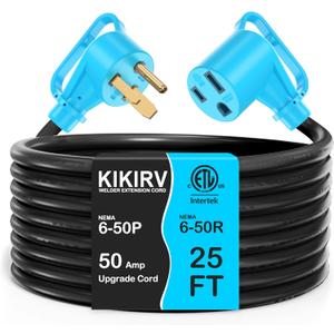 50Amp 25FT Welder Extension Cord 10 AWG, 250V NEMA 6-50P to 6-50R Heavy Duty Power Extension Cord for Welder Plasma MIG TIG Cutter