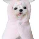 YQYS Pet Ponchos, Warm Plush Poncho for Small Breeds Dogs and Cats, Easter Outfit for Dog, Rabbit Costume for Puppy, Dog Bunny Costumes, Teacup Puppy Clothes for Chihuahua Yorkie Pink Bunny Large