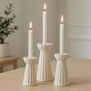 Honeydak Set of 3 Ceramic Taper Candle Holder Cream White Candlestick Holder Fluted Candle Stick Stand Boho Nordic Modern Decorative Table Centerpiece Wedding Home Dinner Party Housewarming Gift