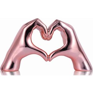 Pink heart and hand sculptures and statues, hand and heart sculptures home decor, heart and hand decor bohemian wedding decor for edgy room coffee table office living room bedroom bookshelf decor.
