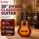 Pyle 36-Inch Beginner Classical Acoustic Guitar Kit, 3/4 Size Junior Nylon String Guitar for Kids and Adults, Includes Gig Bag, Strap, Spare Strings, Picks, Cleaning Cloth, 18 Frets, Sunburst