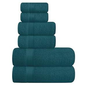 Elvana Home Ultra Soft 6 Pack Cotton Towel Set, Contains 2 Bath Towels 28x55 inch, 2 Hand Towels 16x24 inch & 2 Wash Coths 12x12 inch, Ideal Everyday use, Compact & Lightweight - Teal