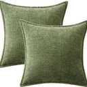 MIULEE Pack of 2 Couch Throw Pillow Covers 18x18 Inch Sage Green Farmhouse Decorative Pillow Covers with Stitched Edge Soft Chenille Solid Dyed Summer Pillow Covers for Sofa Bed Living Room